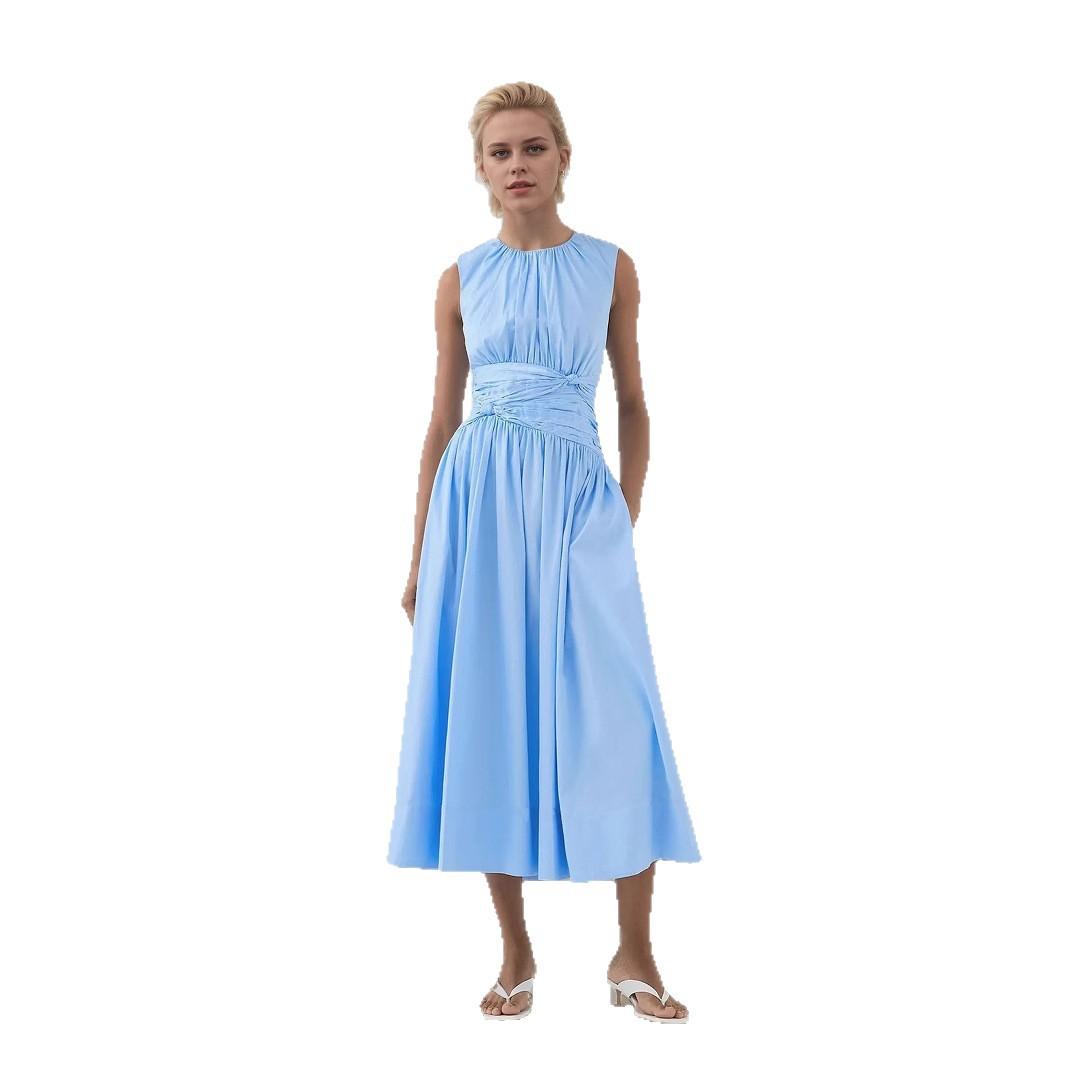 Elegant Fresh Round Neck Pleated Women's Dress