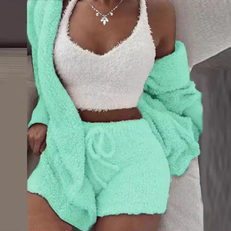 Winter Plush Loungewear Casual Three-piece Pajama Set