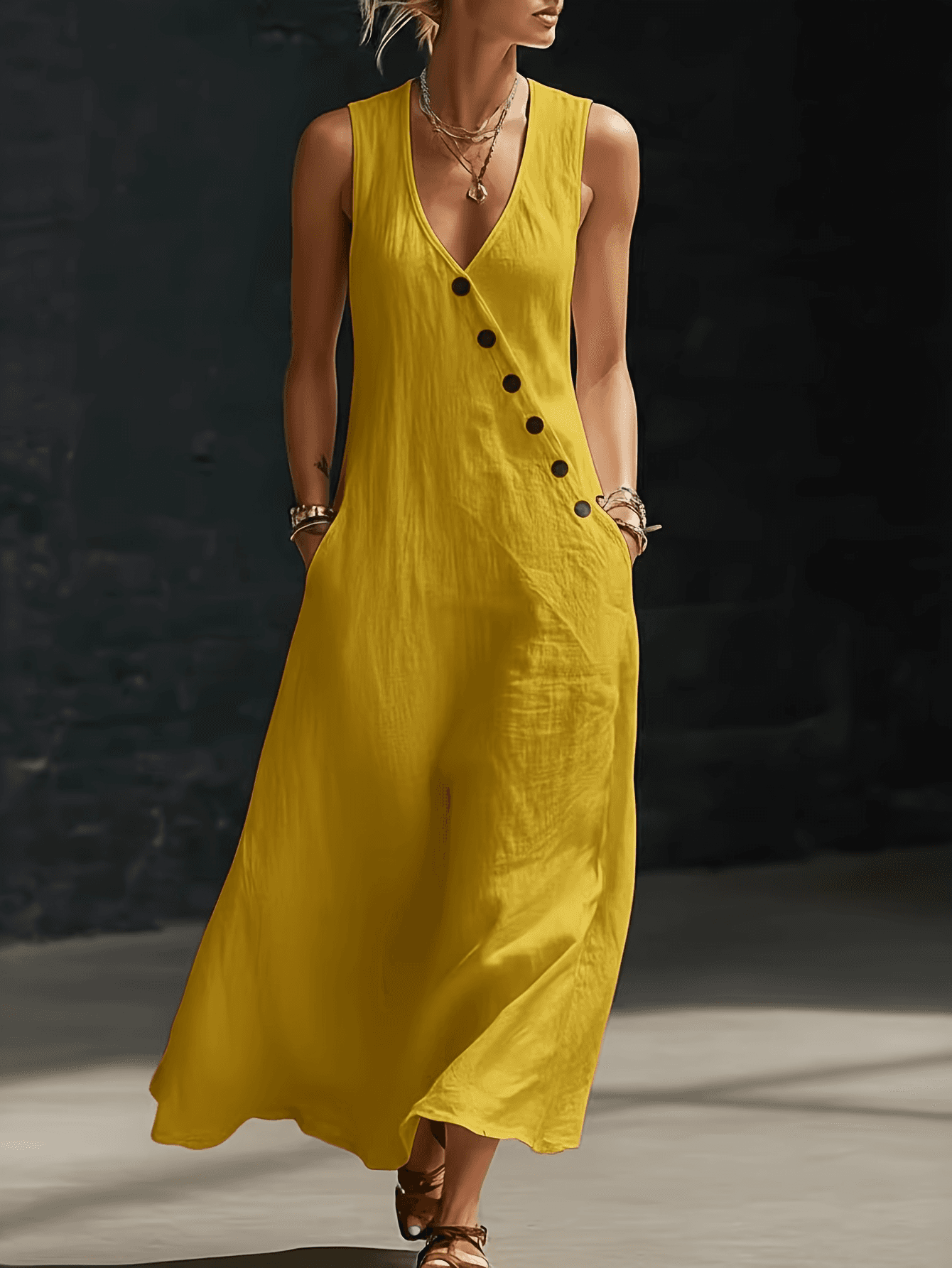 Women's V-Neck Sleeveless  Tank Dress, Casual Summer Vacation Outfit
