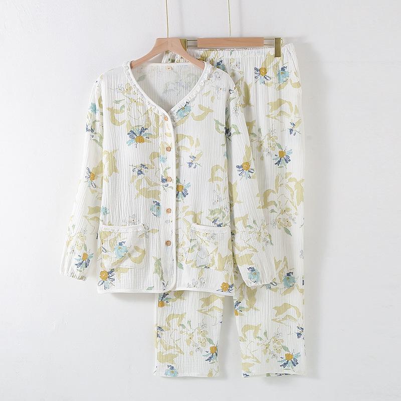 Long Sleeve Spring And Autumn Summer Collarless Cotton Homewear Suit