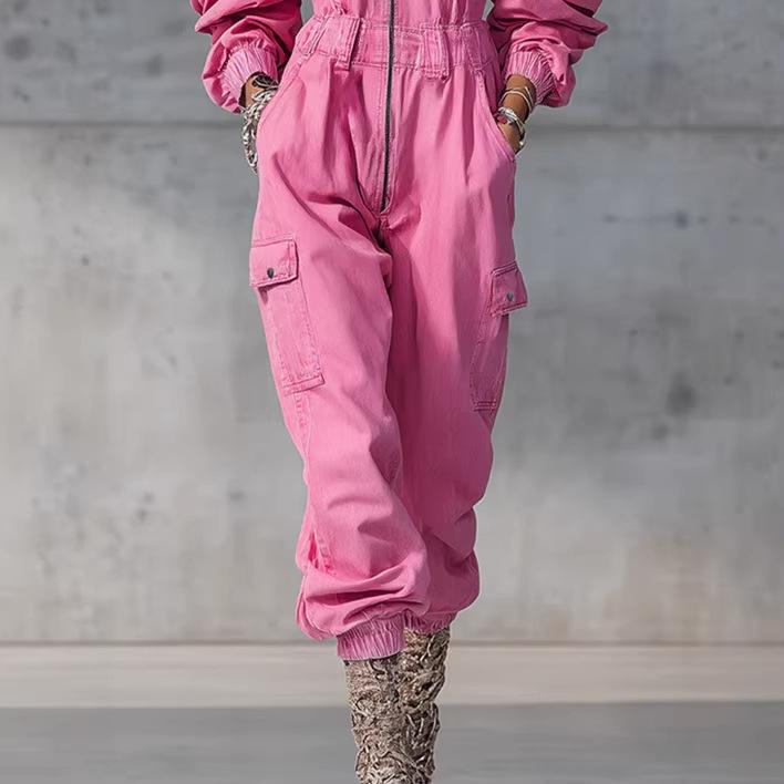 Slim-fit Denim Jumpsuit With Patchwork Design