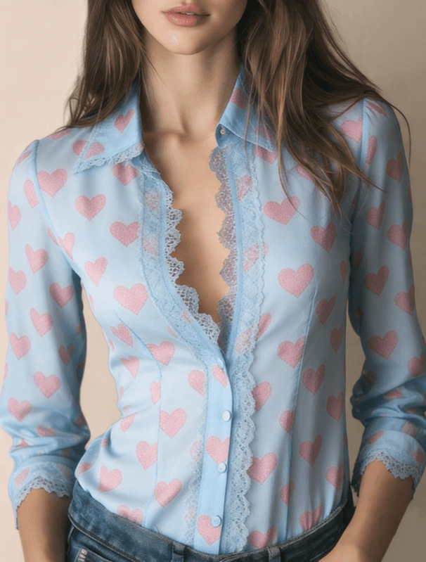Lace V-neck Women's Long-sleeved Shirt
