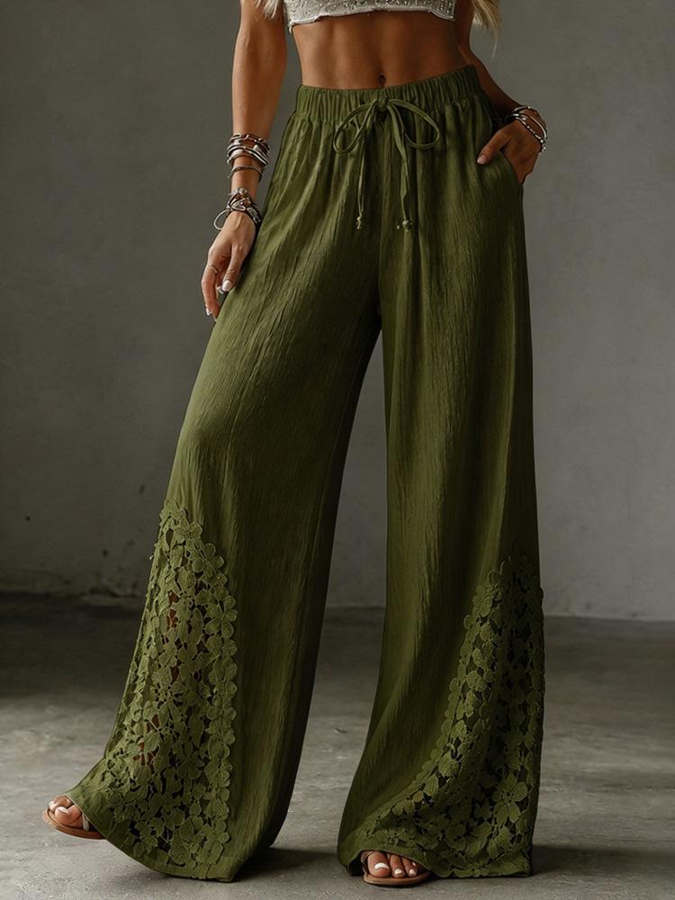 Loose-fit Lace Wide-leg Pants With Patch Pockets And A Drawstring Waist