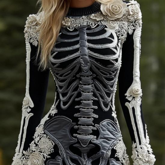Halloween 3D Printed Long Sleeve Narrow Dress