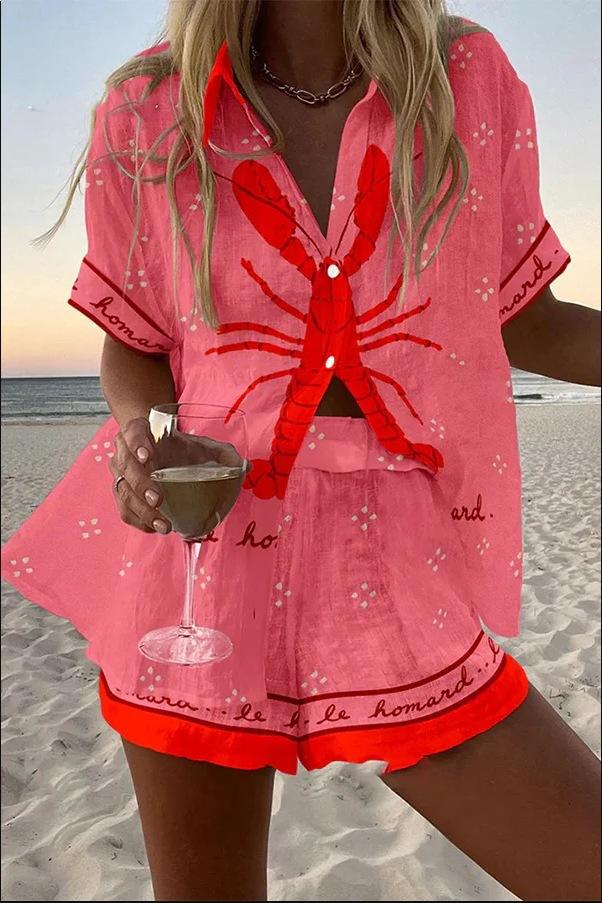 Women's Beach 3D Printed Shirt And Shorts Set