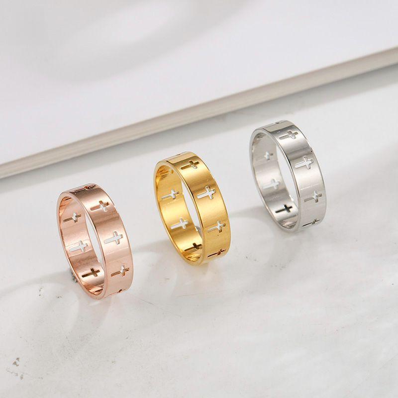 Minimalist Stainless Steel Hollow Cross Ring