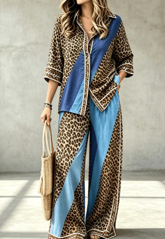 Summer Womens Shirt Set With A Digital-print Collar