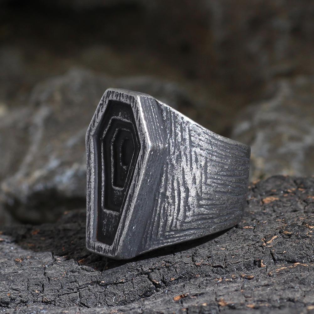 Stainless Steel Gothic Coffin Ring For Men