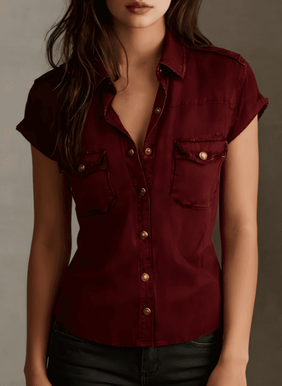 Retro Workwear Style Multi-pocket Women's Top
