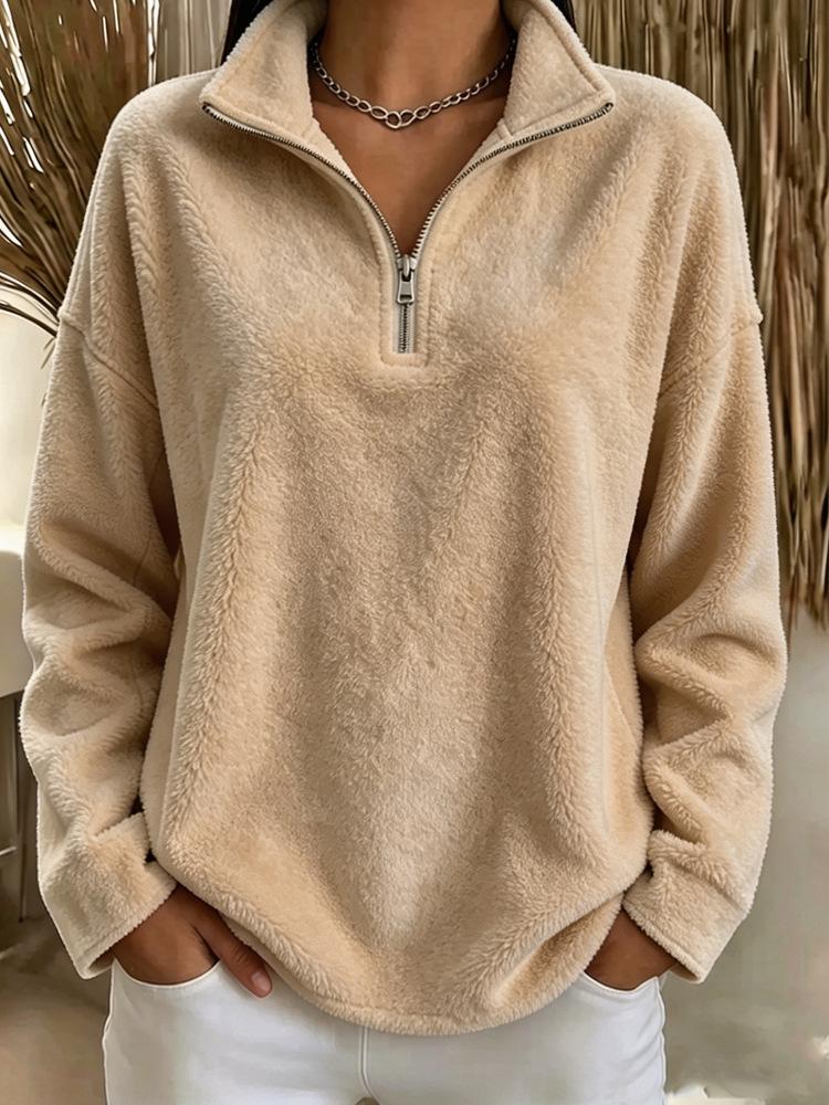 New Womens Small Stand-collar Zip-up Double-faced Fleece Long-sleeve Pullover Hoodie