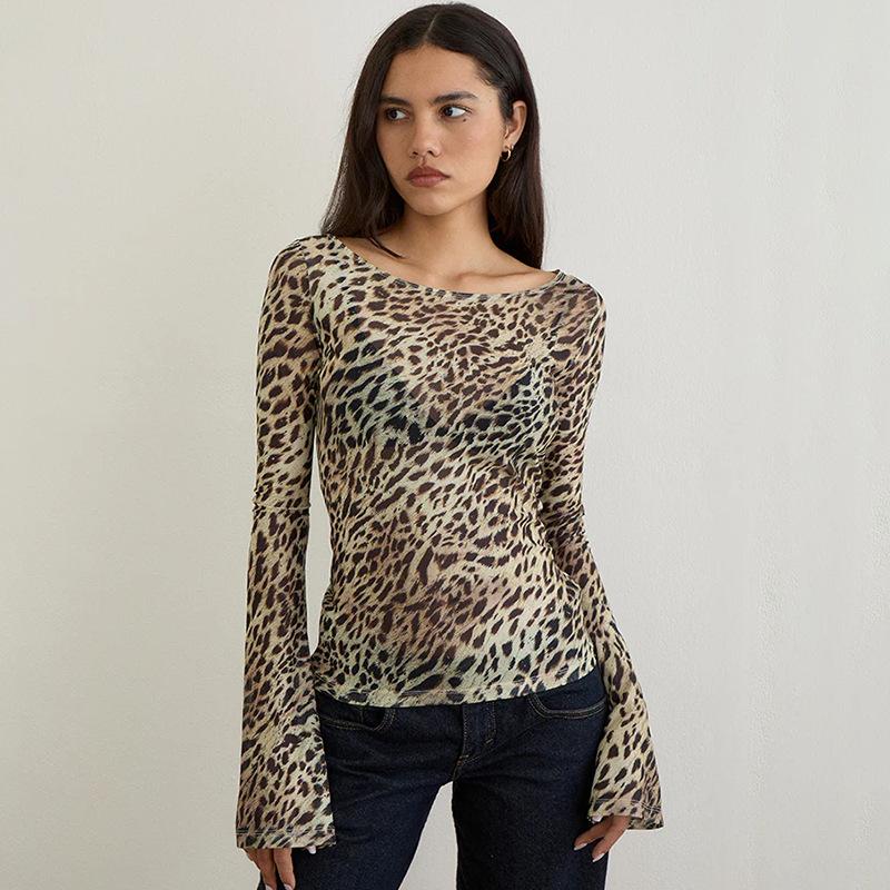 Womens Lightweight Loose-fitting Sexy Animal-print T-shirt Top