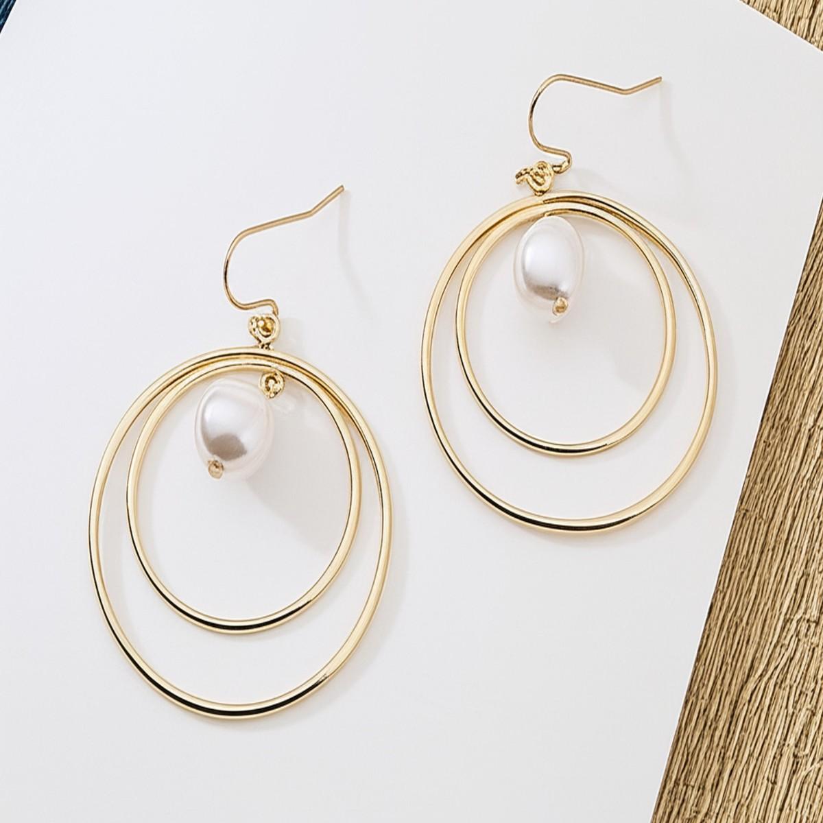 Elegant Lady-style Geometric Round Earrings With A High-end, Personalized Pearl Design