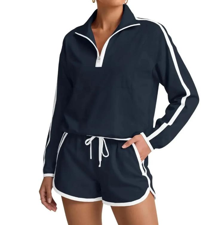 Color-block Striped Shorts Two-piece Set