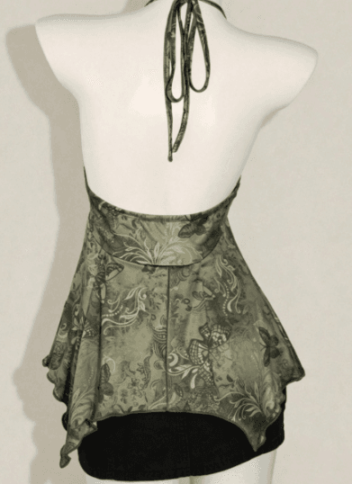 Butterfly Print Halter V-Neck Asymmetric Hem Top
