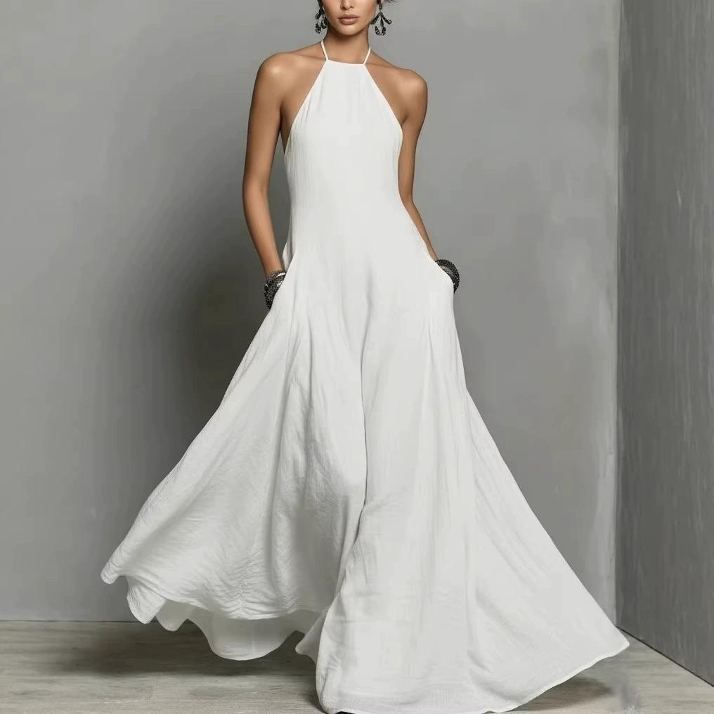 Spring Summer Casual Backless Tie Sleeveless Long Dress
