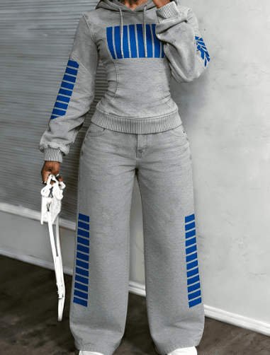 Trendy Cool Distressed Denim Hoodie And Wide-Leg Pants Two-Piece Set