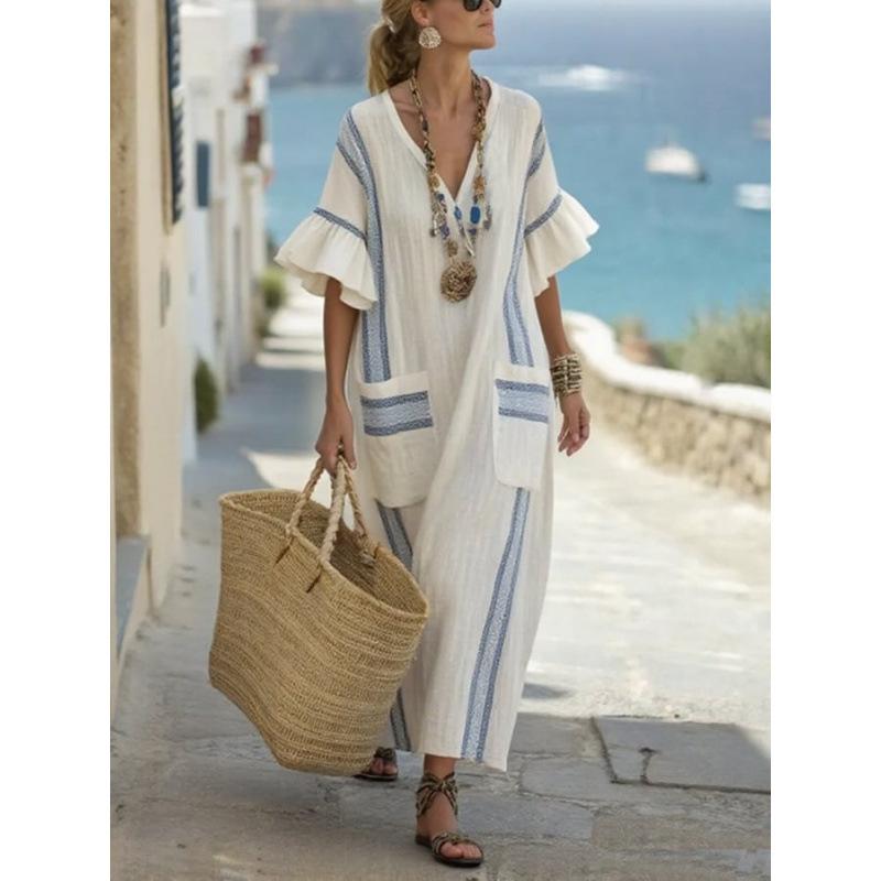 Women's Grey Stripe Mini Dress With Pockets