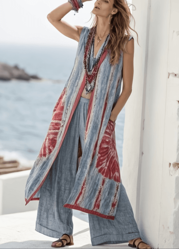 French Leisure Vacation Style Sleeveless Outerwear Set