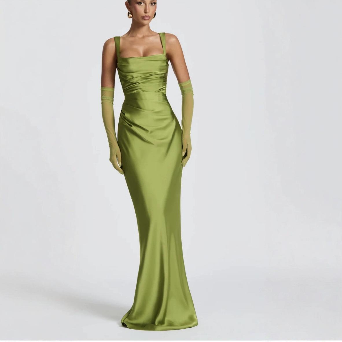 Women's Sleeveless Sling Solid Color Slim Dress
