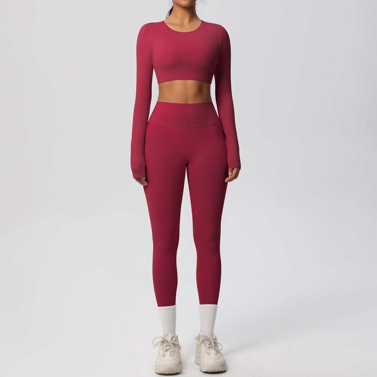 Double Sided Brushed Breathable Tight Yoga Suit Set For Exercise