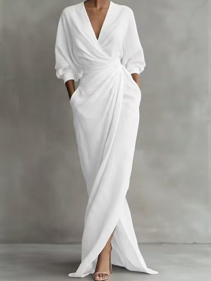 Resort Style Solid Color V-Neck Long Women's Dress