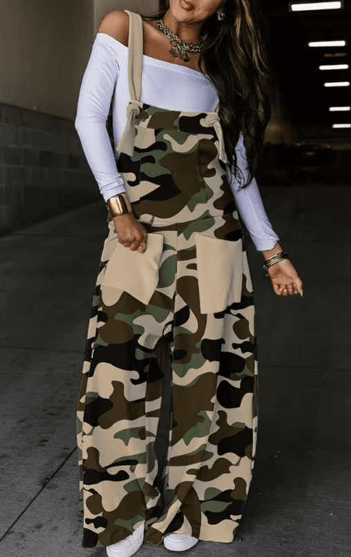 Women's American Retro Color Block Loose Wide-Leg Overalls