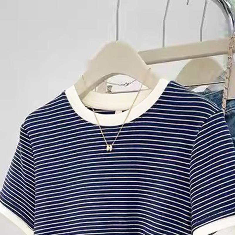 Womens Striped Loose-fitting Slimming Casual Top