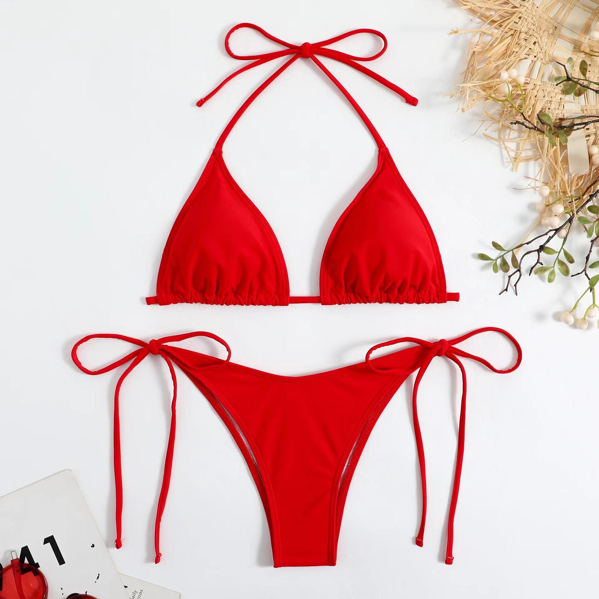 Sexy Hot Girl Halter Bikini Split Swimsuit Swim Trunks