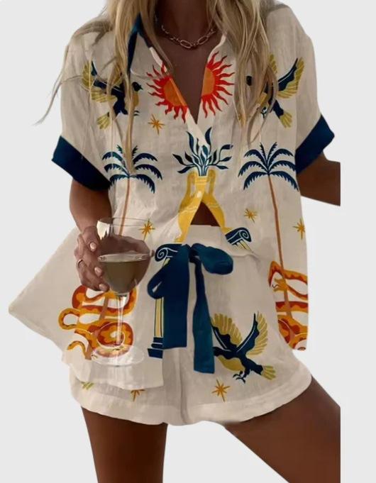 Women's Beach 3D Printed Shirt And Shorts Set