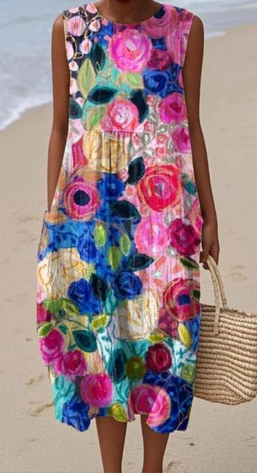 Summer New Sleeveless Printed Temperament Long Dress Dress Casual