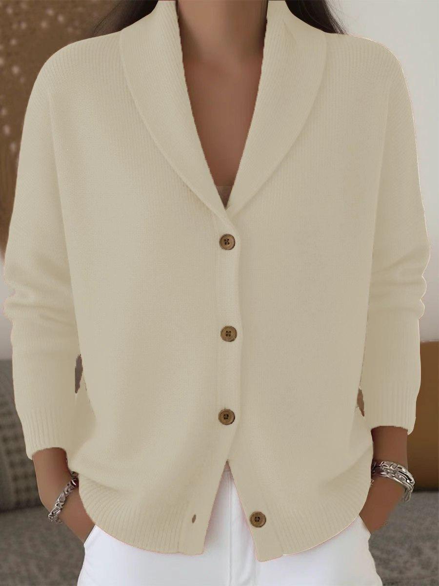 Womens Knitted Cardigan Loose-Fit Lazy Style Soft And Cozy Notch Lapel Solid Color Long-Sleeve Sweater