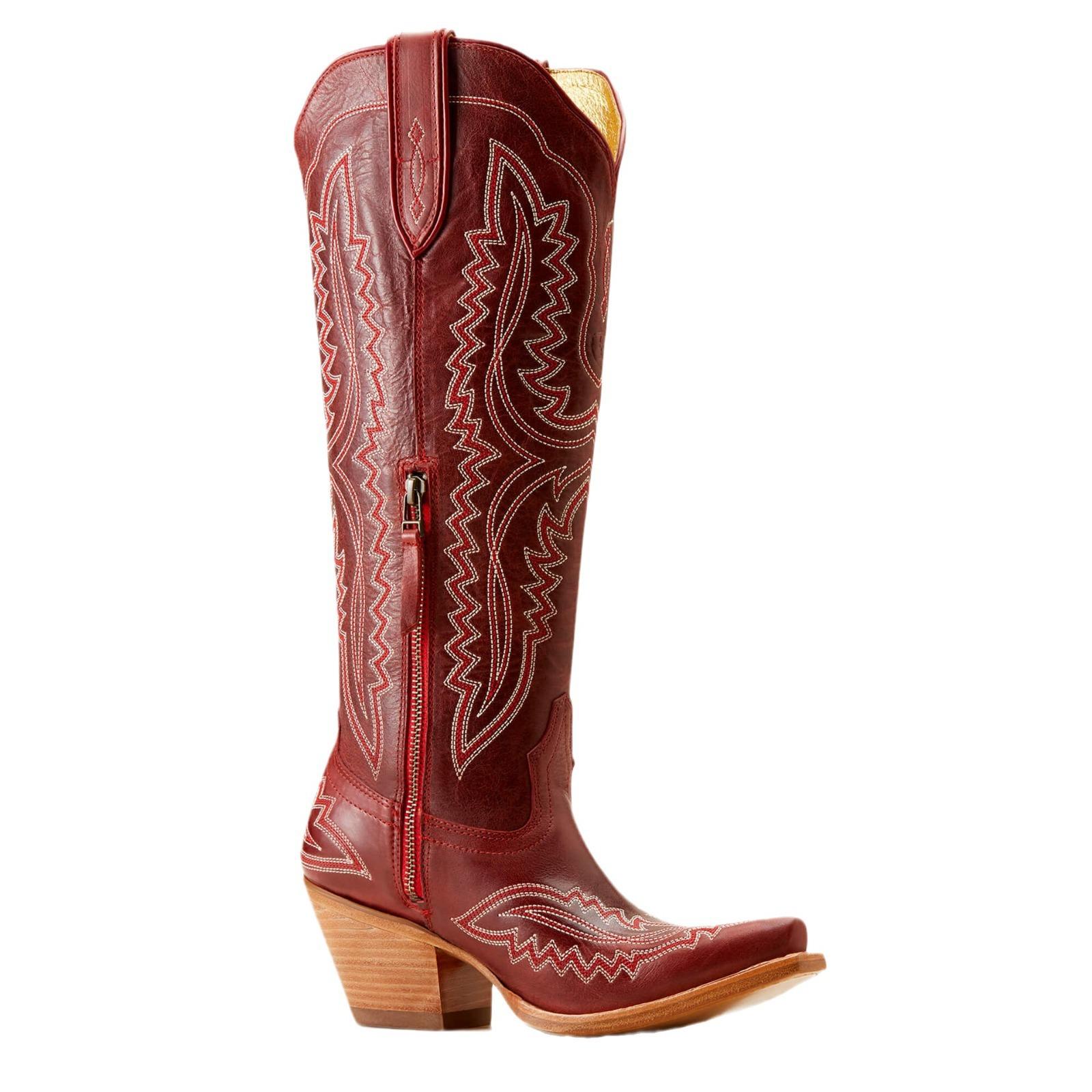 Pointed-toe Chunky-heeled High-top Denim Boots For Women