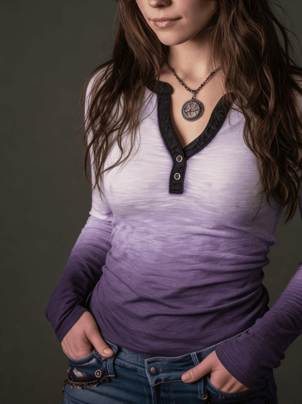 Gradient Henry Collar Long-Sleeve T-Shirt
