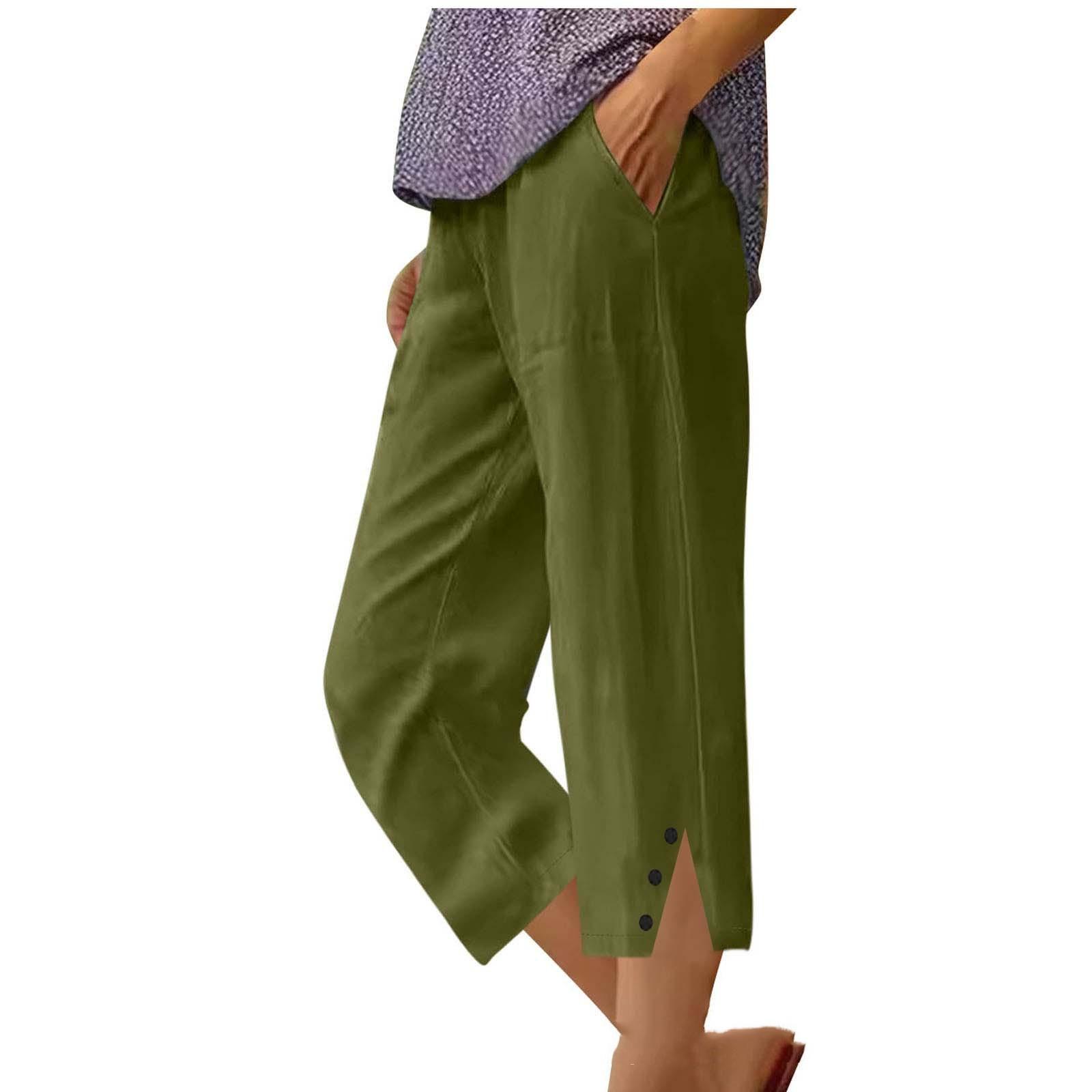 Womens Solid-color Casual Loose-fit Pants With Pockets
