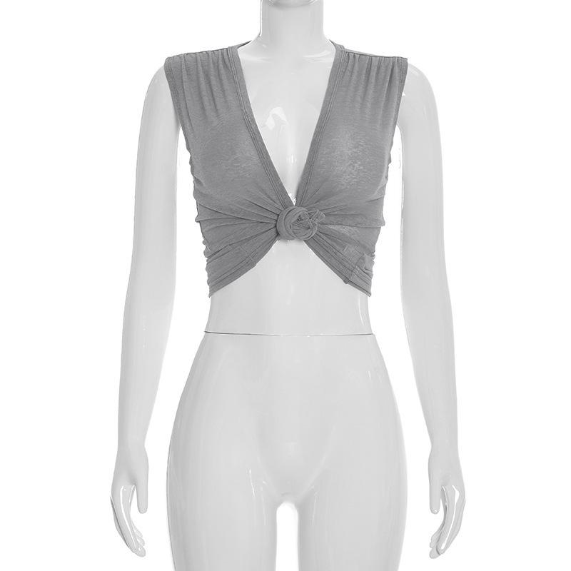 Sexy Fitted Deep-V-neck Knotted Tank Top