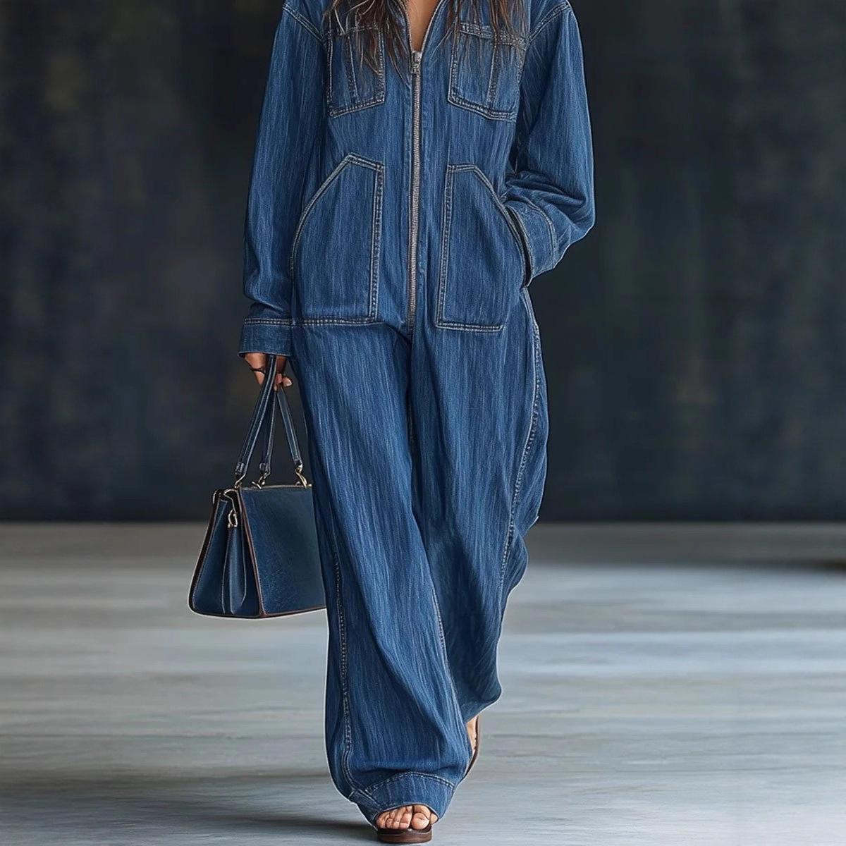 European And American Hooded Overall Jeans Women