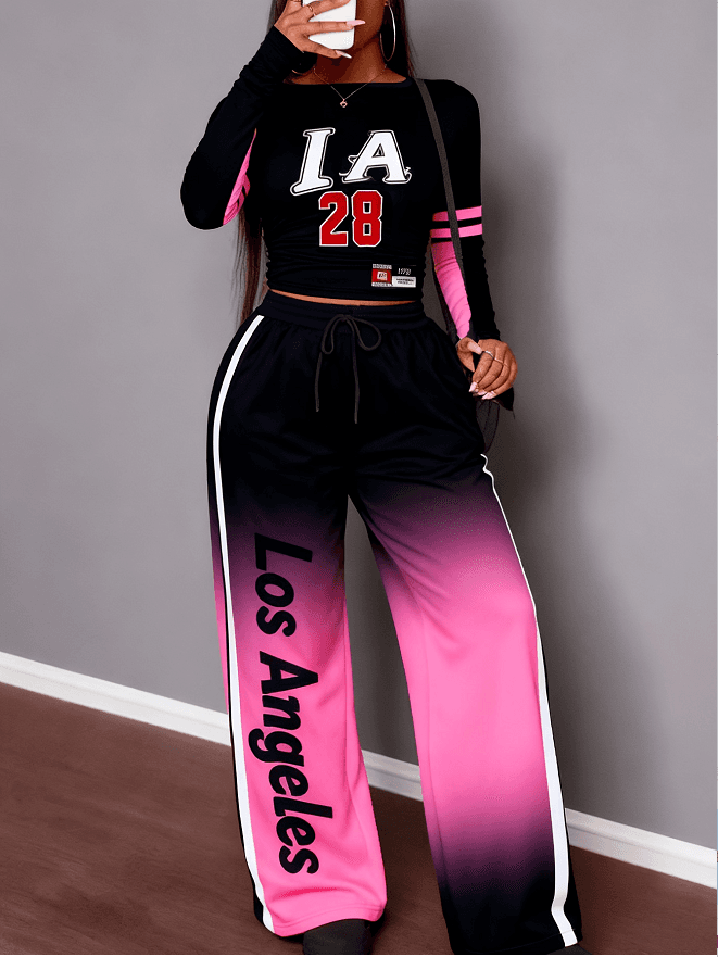 American Street Style Gradient Wide-leg Pants Two-piece Set