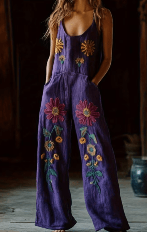 Bohemian Style Backless Wide-leg Jumpsuit Women's