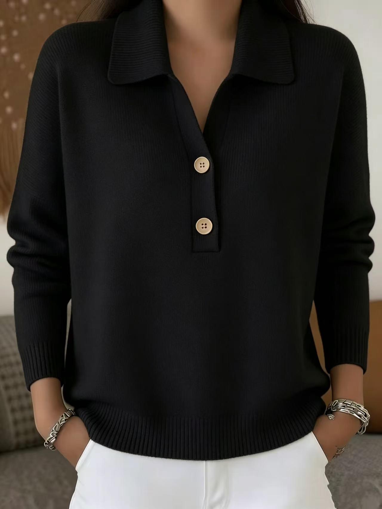 Button Lapel Sweater Women's Knitted Polo Neck Long Sleeve Pullover Top Casual Fall Winter Clothing