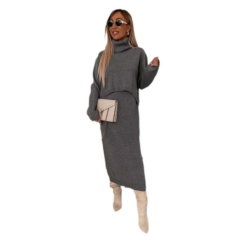 Lazy Style Knitwear Elegant Skirt Two-piece Set