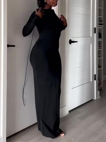 Sexy Long Sleeve Halter Maxi Dress