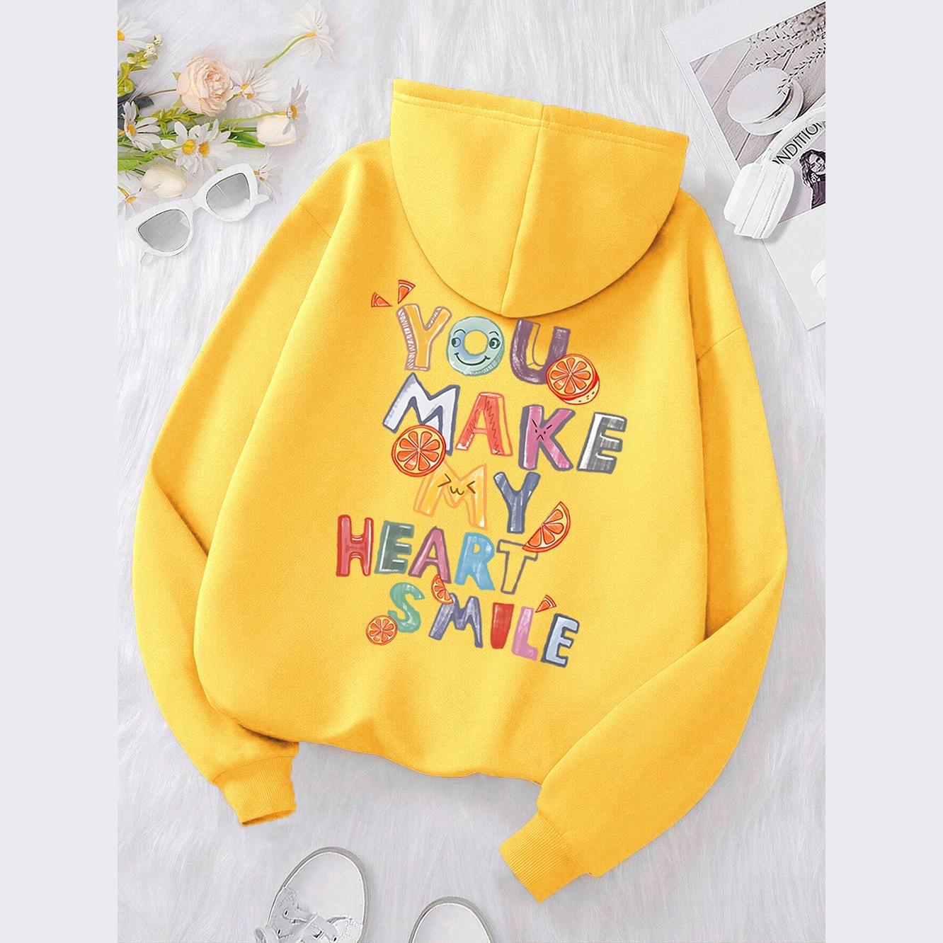 Fruit And Letter Graphic Casual Hoodie That Makes My Heart Smile