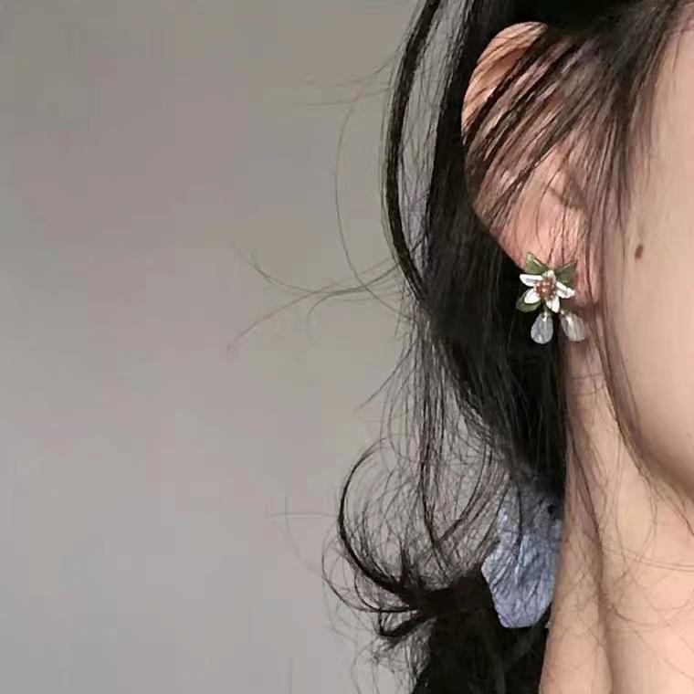 Silver Needle Earrings For Women Enamel-glazed Sweet Flowers