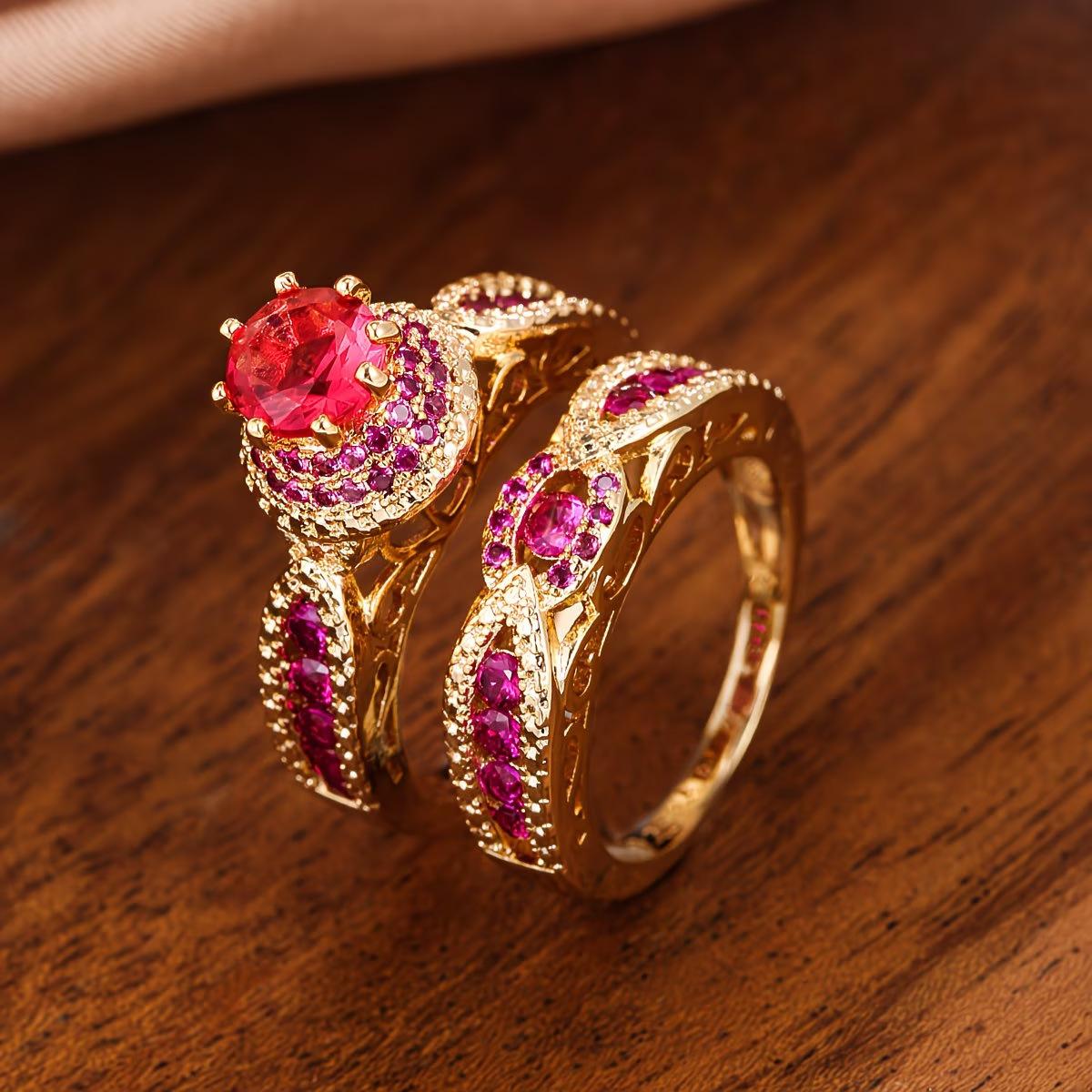 Zircon-inlaid Mens And Womens Ring