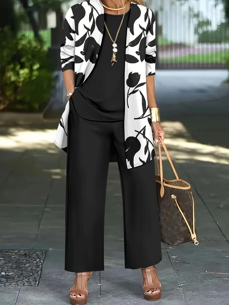 Casual 3D Printed 3-Piece Set Top Vest And Pants