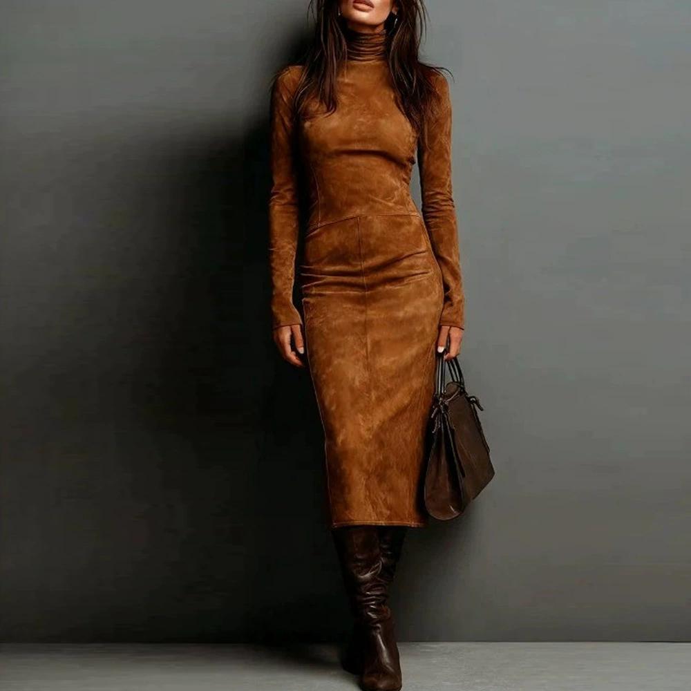 Turtleneck Long-sleeved Dress Fashion Sexy Slim-fitting Bodycon Long Dresses Women's Clothing