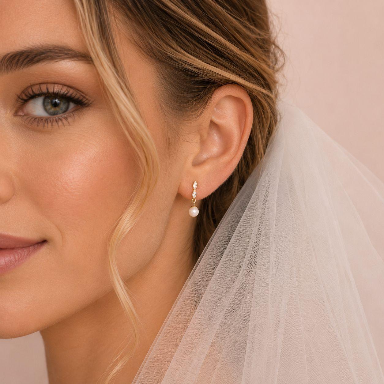 Micro-pave Marquise-cut Zircon And Pearl Pendant Stud Earrings