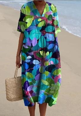 Cross-border Independent Station Amazon Shirt Dress Women's Casual Floral 3D Printed Sleeve Skirt