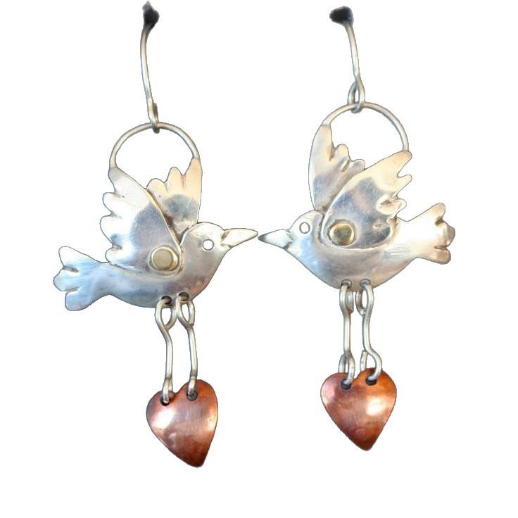 Creative Retro Metal Bird Heart Pendant Earrings For Women