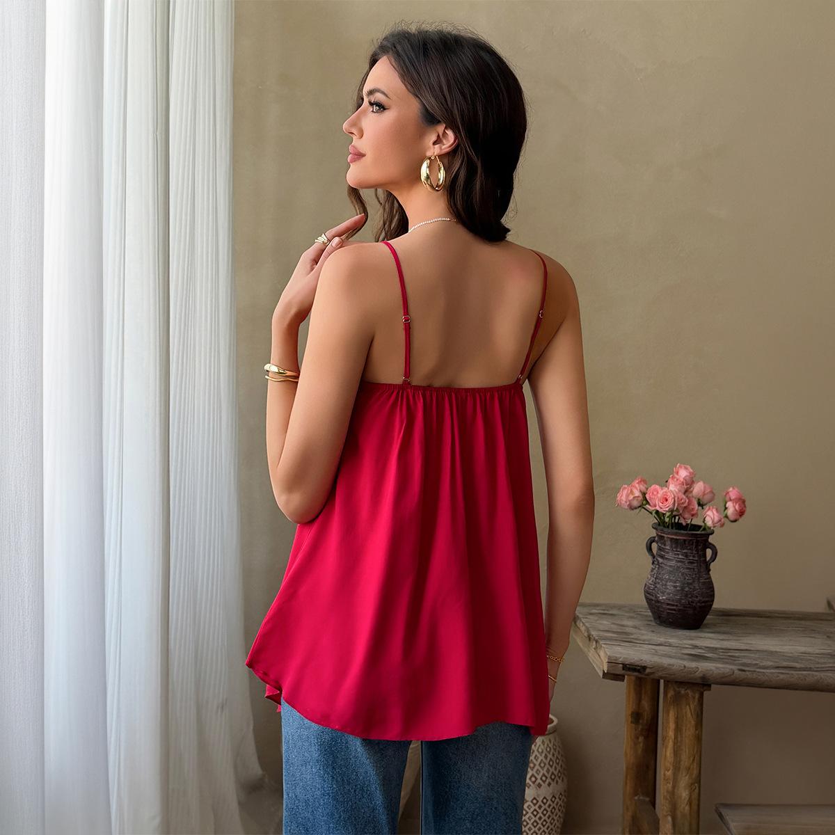 Pure Seduction Style V-Neck Hollow-Out Lace Camisole
